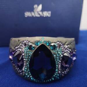 Swarovski Large Crystal Statement Cuff Bracelet - Blue & Violet Pear Cut